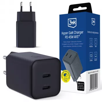 3MK Hyper Charger PD 45W GaN AVS QC4+ PPS AFC FCP DCP 2C Black