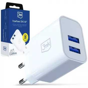 3MK Įkroviklis 10W 2xUSB-A 2.4A FlowPower Baltas