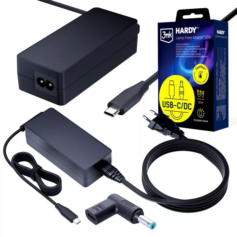 3MK PROTECTION 3mk HARDY nešiojamojo kompiuterio maitinimo adapteris 65W, skirtas HP, 20V USB-C/DC 4.5 x 3.0