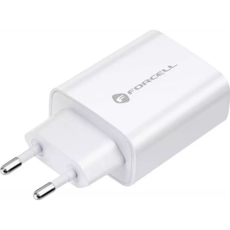 FORCELL F-ENERGY TFK-TC-20WPD USB-C sieninis įkroviklis su USB-C į Lightning laidu, 20W PD QC4.0, 3A, baltas