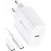 FORCELL F-ENERGY TFK-TC-25WPD USB-C sieninis įkroviklis 25W PD QC 3.0 su USB-C į USB-C kabeliu 3A Baltas