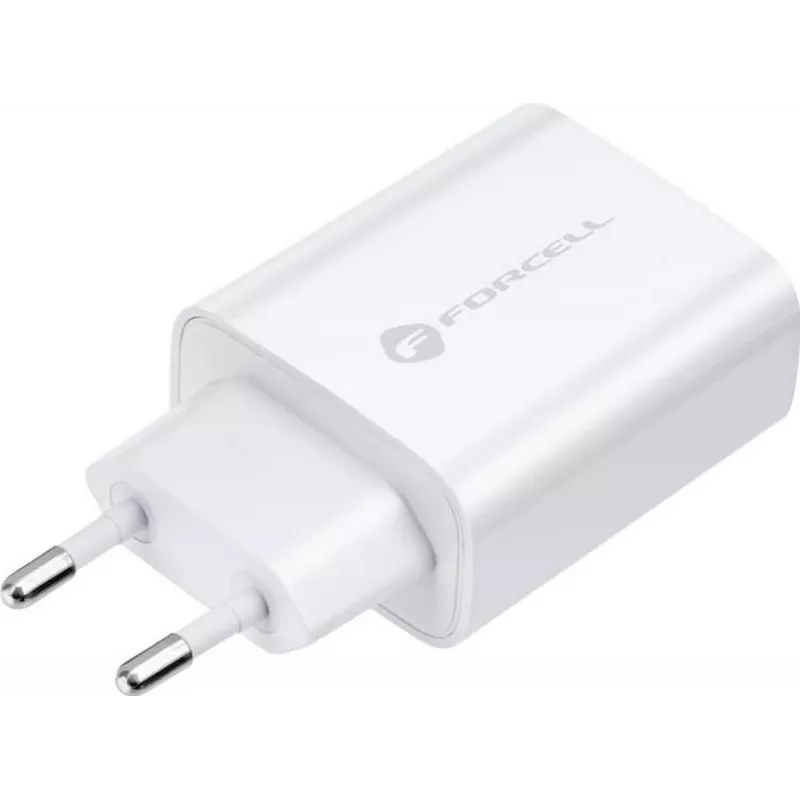 FORCELL F-ENERGY TFK-TC-25WPD USB-C sieninis įkroviklis 25W PD QC 3.0 su USB-C į USB-C kabeliu 3A Baltas