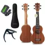 MOZOS GECKO Soprano ukulelės rinkinys - natūrali mediena, 12 griovelių, nailoninės stygos, įskaitant dėklą, derintuvą, plektrus, dirželį, atsargines stygas, valymo šluostę