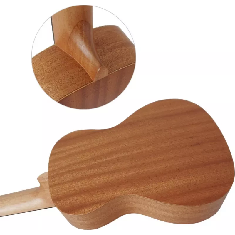 MOZOS GECKO Soprano ukulelės rinkinys - natūrali mediena, 12 griovelių, nailoninės stygos, įskaitant dėklą, derintuvą, plektrus, dirželį, atsargines stygas, valymo šluostę