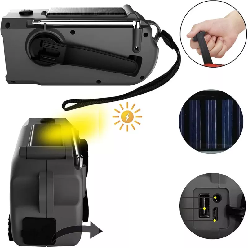 MOZOS ER-01 Saulės ir Dinamo AM/FM Radijas 5000 mAh