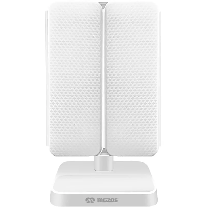 MOZOS ML10X LED Makeup Mirror su 10x padidinimu, 3 spalvų režimais, begaliniu reguliavimu, 360° sukimu, įkraunamas per USB-C, baltas