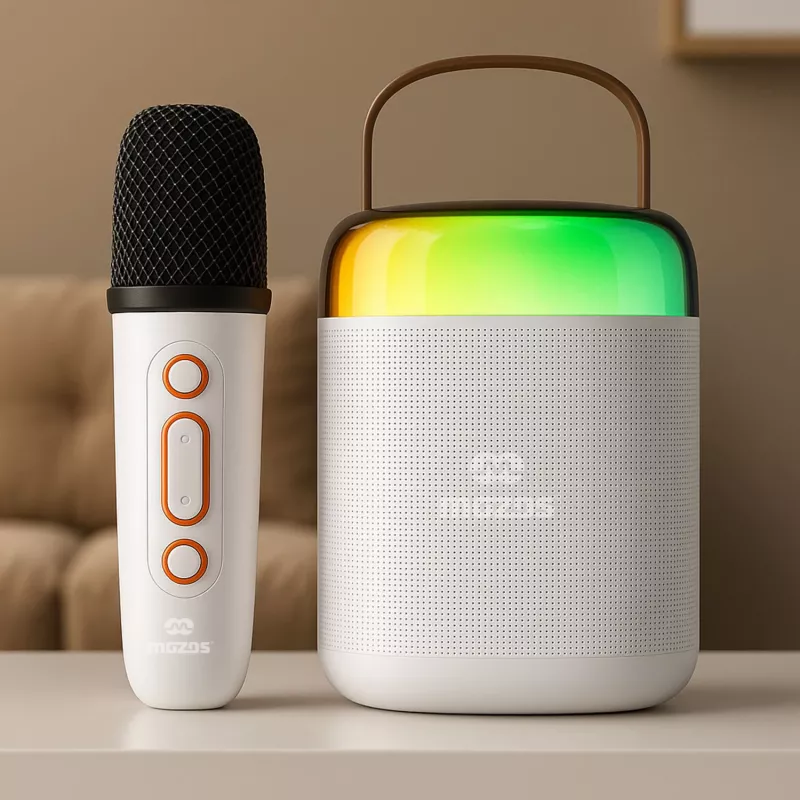 MOZOS MK White Karaoke Mikrofonas Bluetooth Garsiakalbis