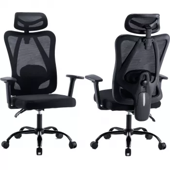 MOZOS ERGO-X Ergonominė Biuro Kėdė su Reguliuojama Juosmens Atrama ir Galvos Atlošu, Juoda