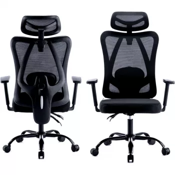 MOZOS ERGO-X Ergonominė Biuro Kėdė su Reguliuojama Juosmens Atrama ir Galvos Atlošu, Juoda