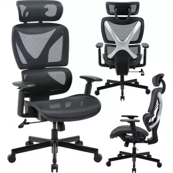 MOZOS ERGO-R Ergonominė biuro kėdė su tinkliniu atlošu, reguliuojama juosmens atrama, 120 kg talpa, juoda