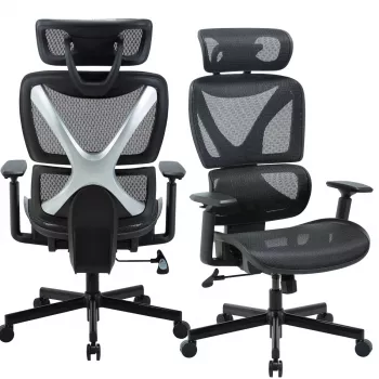 MOZOS ERGO-R Ergonominė biuro kėdė su tinkliniu atlošu, reguliuojama juosmens atrama, 120 kg talpa, juoda
