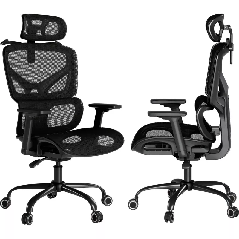 MOZOS ERGO-V Ergonomic Office Chair with Adjustable Lumbar Support and Headrest, Black