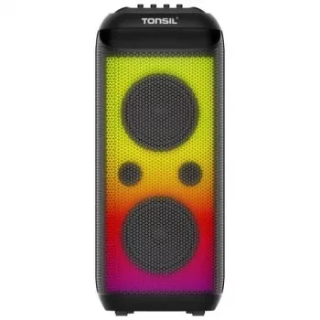 TONSIL Party Dance 1600 nešiojamas Bluetooth vakarėlių garsiakalbis su LED šviesomis, karaoke, 1600W PMPO, 80W RMS, 10 inch žemų dažnių garsiakalbiu, TWS, FM radiju, mikrofonu ir nuotolinio valdymo pulteliu