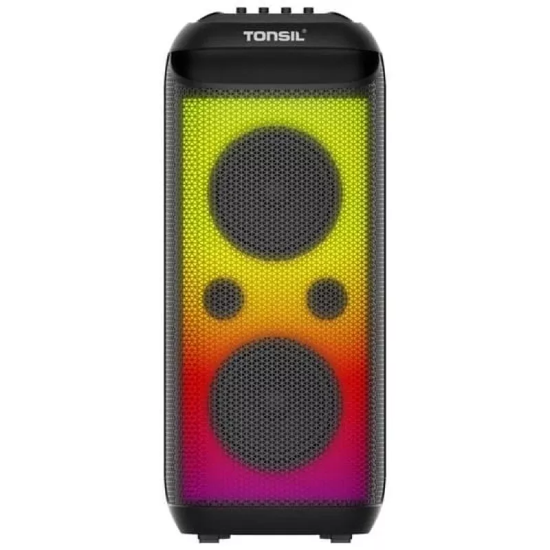 TONSIL Party Dance 1600 nešiojamas Bluetooth vakarėlių garsiakalbis su LED šviesomis, karaoke, 1600W PMPO, 80W RMS, 10 inch žemų dažnių garsiakalbiu, TWS, FM radiju, mikrofonu ir nuotolinio valdymo pulteliu