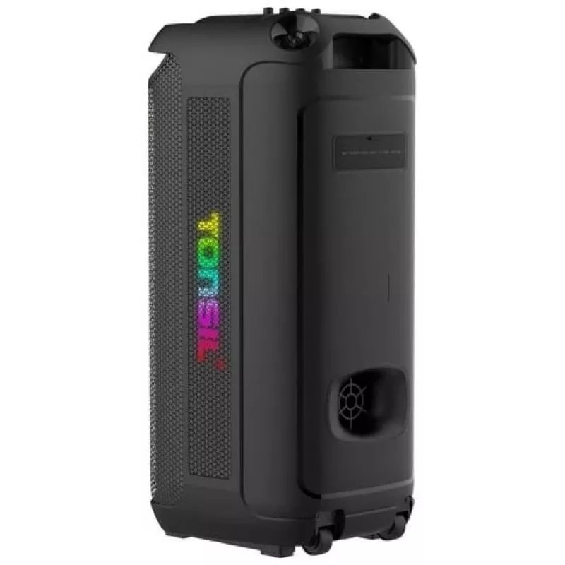TONSIL Party Dance 1600 nešiojamas Bluetooth vakarėlių garsiakalbis su LED šviesomis, karaoke, 1600W PMPO, 80W RMS, 10 inch žemų dažnių garsiakalbiu, TWS, FM radiju, mikrofonu ir nuotolinio valdymo pulteliu