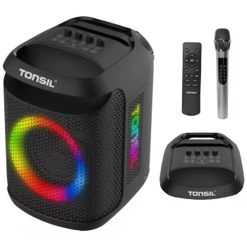 Tonsil Party Dance 800 nešiojamas Bluetooth vakarėlių garsiakalbis su karaoke, disko LED, 80W RMS, 2x8 inch žemų dažnių garsiakalbiais, juodas