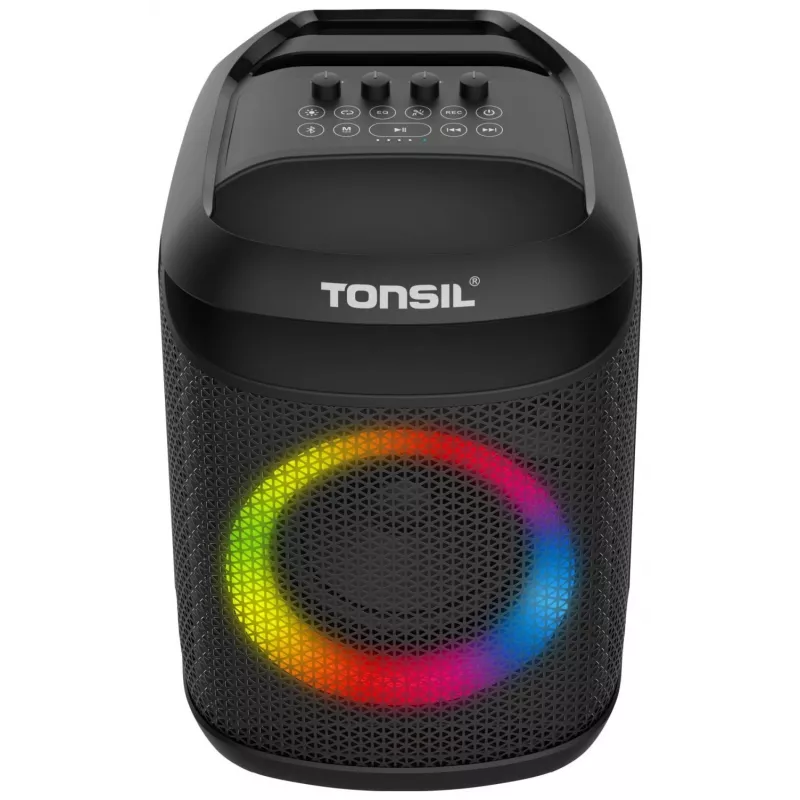Tonsil Party Dance 800 nešiojamas Bluetooth vakarėlių garsiakalbis su karaoke, disko LED, 80W RMS, 2x8 inch žemų dažnių garsiakalbiais, juodas