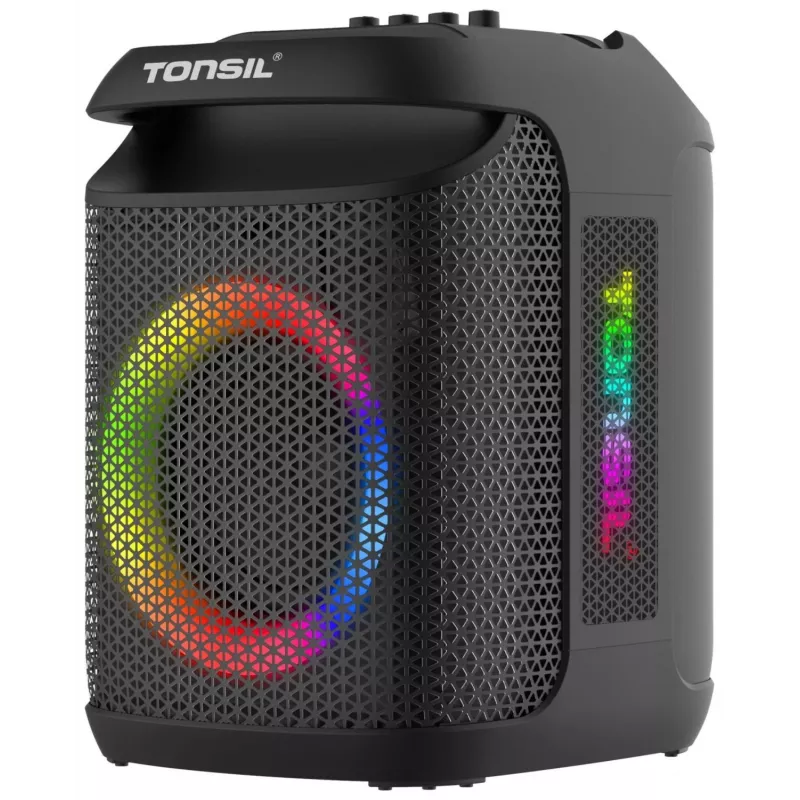 Tonsil Party Dance 800 nešiojamas Bluetooth vakarėlių garsiakalbis su karaoke, disko LED, 80W RMS, 2x8 inch žemų dažnių garsiakalbiais, juodas