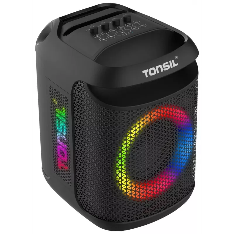 Tonsil Party Dance 800 nešiojamas Bluetooth vakarėlių garsiakalbis su karaoke, disko LED, 80W RMS, 2x8 inch žemų dažnių garsiakalbiais, juodas