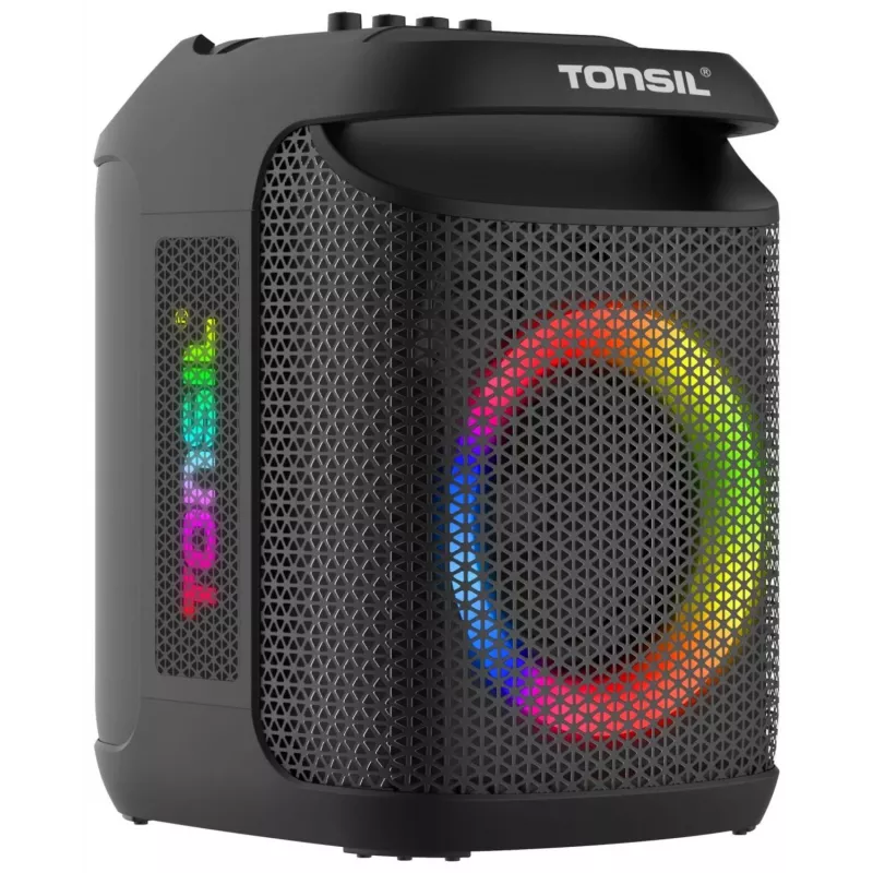 Tonsil Party Dance 800 nešiojamas Bluetooth vakarėlių garsiakalbis su karaoke, disko LED, 80W RMS, 2x8 inch žemų dažnių garsiakalbiais, juodas