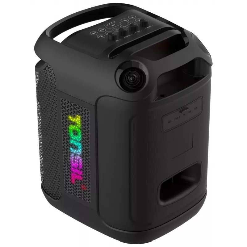 Tonsil Party Dance 800 nešiojamas Bluetooth vakarėlių garsiakalbis su karaoke, disko LED, 80W RMS, 2x8 inch žemų dažnių garsiakalbiais, juodas