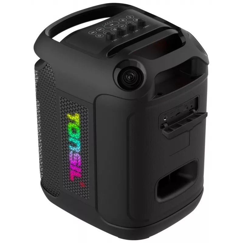 Tonsil Party Dance 800 nešiojamas Bluetooth vakarėlių garsiakalbis su karaoke, disko LED, 80W RMS, 2x8 inch žemų dažnių garsiakalbiais, juodas