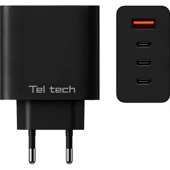 Teltech GaN USB / 3x USB-C 100W QC PD Charger Black TCH-08