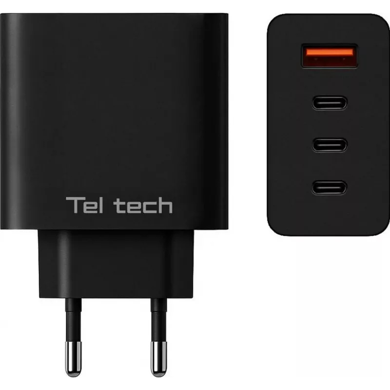 Teltech GaN USB / 3x USB-C 100W QC PD Charger Black TCH-08