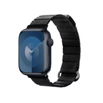 Crong Eclipse Genuine Leather Magnetic Loop Watch Strap for Apple Watch 44/45/46/49 mm (Black)