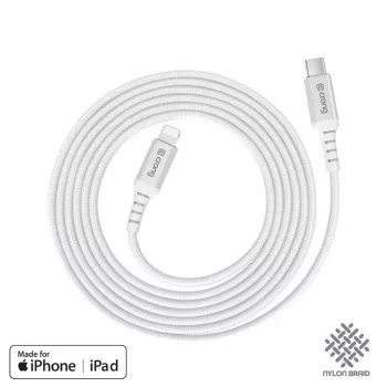 Crong Armor Link USB-C į Lightning greito įkrovimo MFi laidas 150cm baltas