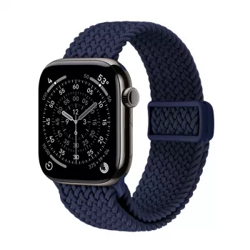 Crong Wave Band Braided Nylon Solo Loop, skirta Apple Watch 44/45/46/49 mm (Navy Blue)