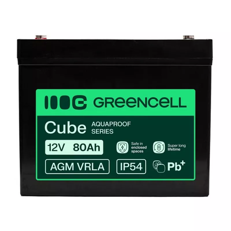 GREEN CELL Greencell AGM VRLA 12V 80Ah priežiūros nereikalaujantis akumuliatorius UPS, svarstyklėms, kemperiui (260x168x216mm)
