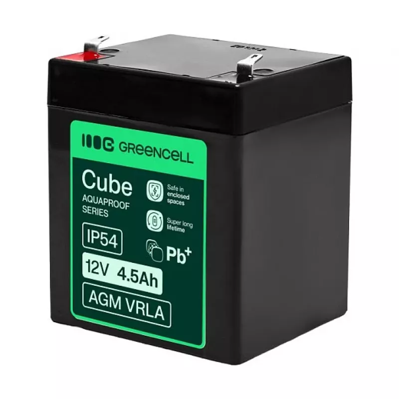 Greencell AGM VRLA 12V 4.5Ah Priežiūros Nereikalaujantis Akumuliatorius Kasos Aparatams, Žaislams, Kameroms (90x70x106mm)