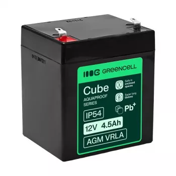 Greencell AGM VRLA 12V 4.5Ah Priežiūros Nereikalaujantis Akumuliatorius Kasos Aparatams, Žaislams, Kameroms (90x70x106mm)