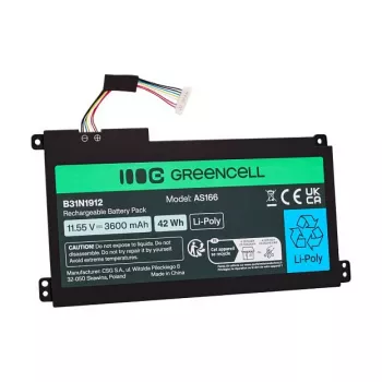 Green Cell baterija, skirta ASUS C31N1912 / B31N1912, 3 elementų, 42Wh, 11.55V, Li-ion polimerinė, juoda