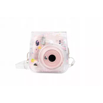 LOVEINSTANT Apsauginis dėklas Fujifilm Instax Mini 11 – Skaidrus su rožiniais blizgučiais