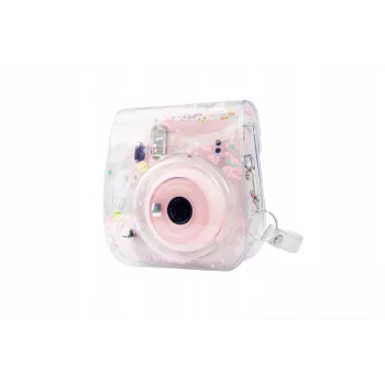 LOVEINSTANT Apsauginis dėklas Fujifilm Instax Mini 11 – Skaidrus su rožiniais blizgučiais