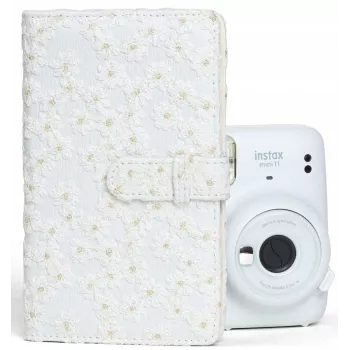LOVEINSTANT Fotoalbumas, skirtas Fujifilm Instax Mini / Xiaomi / Polaroid / Canon / HP / Kodak - Baltas siuvinėtas