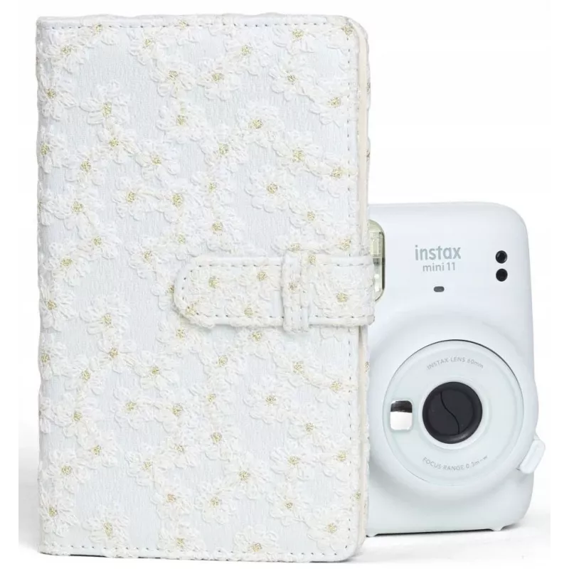 LOVEINSTANT Fotoalbumas, skirtas Fujifilm Instax Mini / Xiaomi / Polaroid / Canon / HP / Kodak - Baltas siuvinėtas