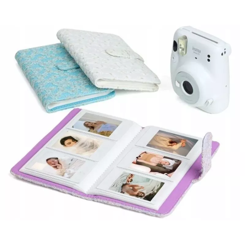 LOVEINSTANT Fotoalbumas, skirtas Fujifilm Instax Mini / Xiaomi / Polaroid / Canon / HP / Kodak - Baltas siuvinėtas