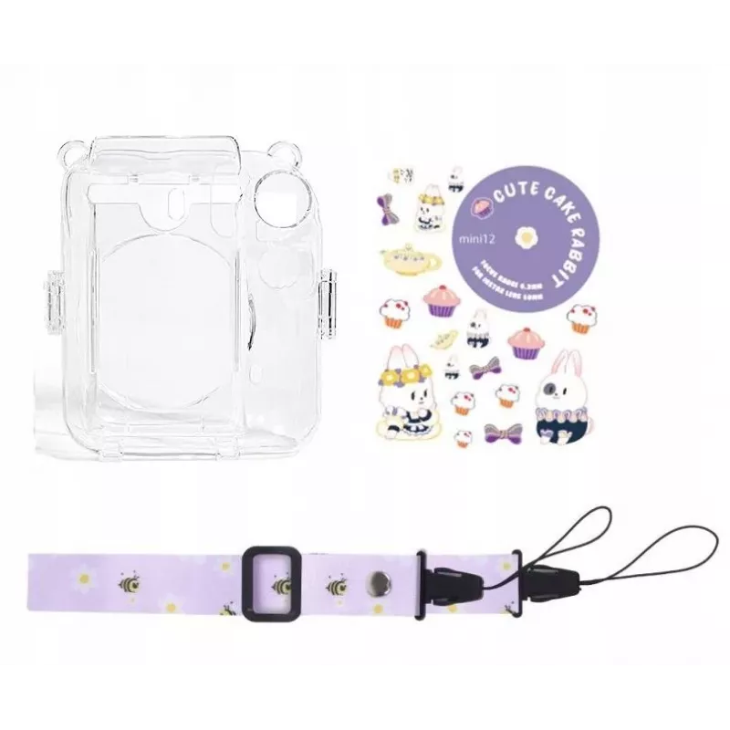LOVEINSTANT Dėklas, skirtas Fujifilm Instax Mini 12 – Saldaus zuikio dizainas su lipdukais