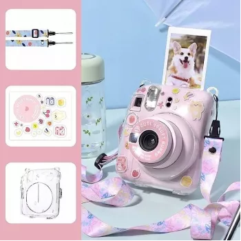 LOVEINSTANT Dėklas Fujifilm Instax Mini 12 su lipdukais - Jogurto Zuikis