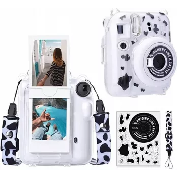 LOVEINSTANT Dėklas, skirtas Fujifilm Instax Mini 12, su lipdukais – karvės raštas