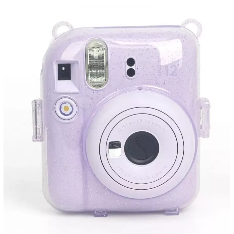 LOVEINSTANT Protective Case for Fujifilm Instax Mini 12 - Sweet Rabbit Design, Purple Glitter, with Stickers and Photo Pocket