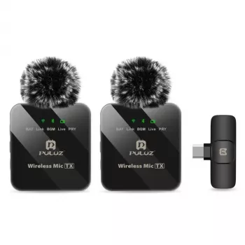 PULUZ PU648B 2x belaidis lavalier mikrofonas USB-C išmaniesiems telefonams, planšetėms, nešiojamiesiems kompiuteriams - 2.4GHz, įvairiakryptis, Plug and Play