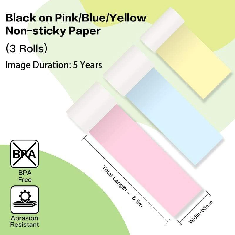Phomemo Color Thermal Paper Rolls 53mm x 6.5m 3-Pack for T02 M02 PRO M03 M04S
