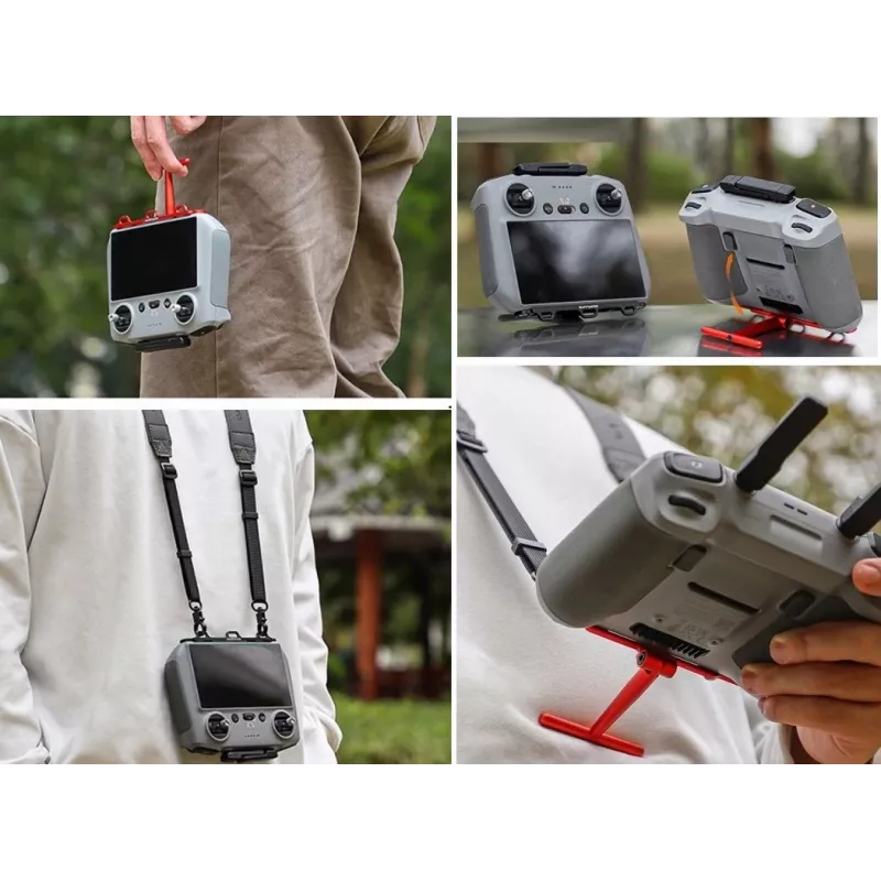 SUNNYLIFE Kaklo/Peties Diržo Laikiklis, skirtas DJI RC 2 / RC 1 nuotolinio valdymo pultui – Juodas nailono audinys su aliuminio lydinio kabliukais