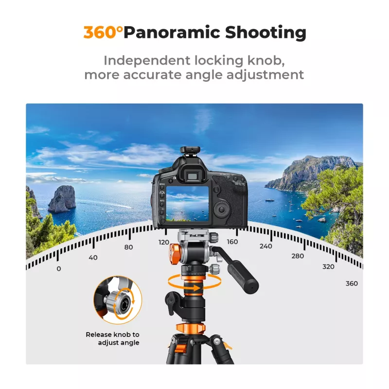 K&F Concept FH-03 Fluid Video Head, 5kg Load, Arca-Swiss, 1/4 inch-20 & 3/8 inch-16, Black