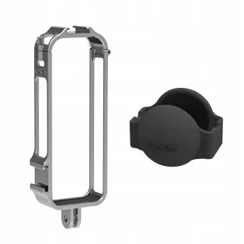 SUNNYLIFE Frame Mount Protective Housing su 2x Cold Shoe Mounts ir Silikoniniu Objektyvo Dangteliu, skirta Insta360 X4 (Juoda)