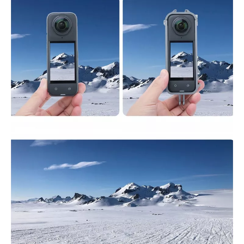 SUNNYLIFE Frame Mount Protective Housing su 2x Cold Shoe Mounts ir Silikoniniu Objektyvo Dangteliu, skirta Insta360 X4 (Juoda)